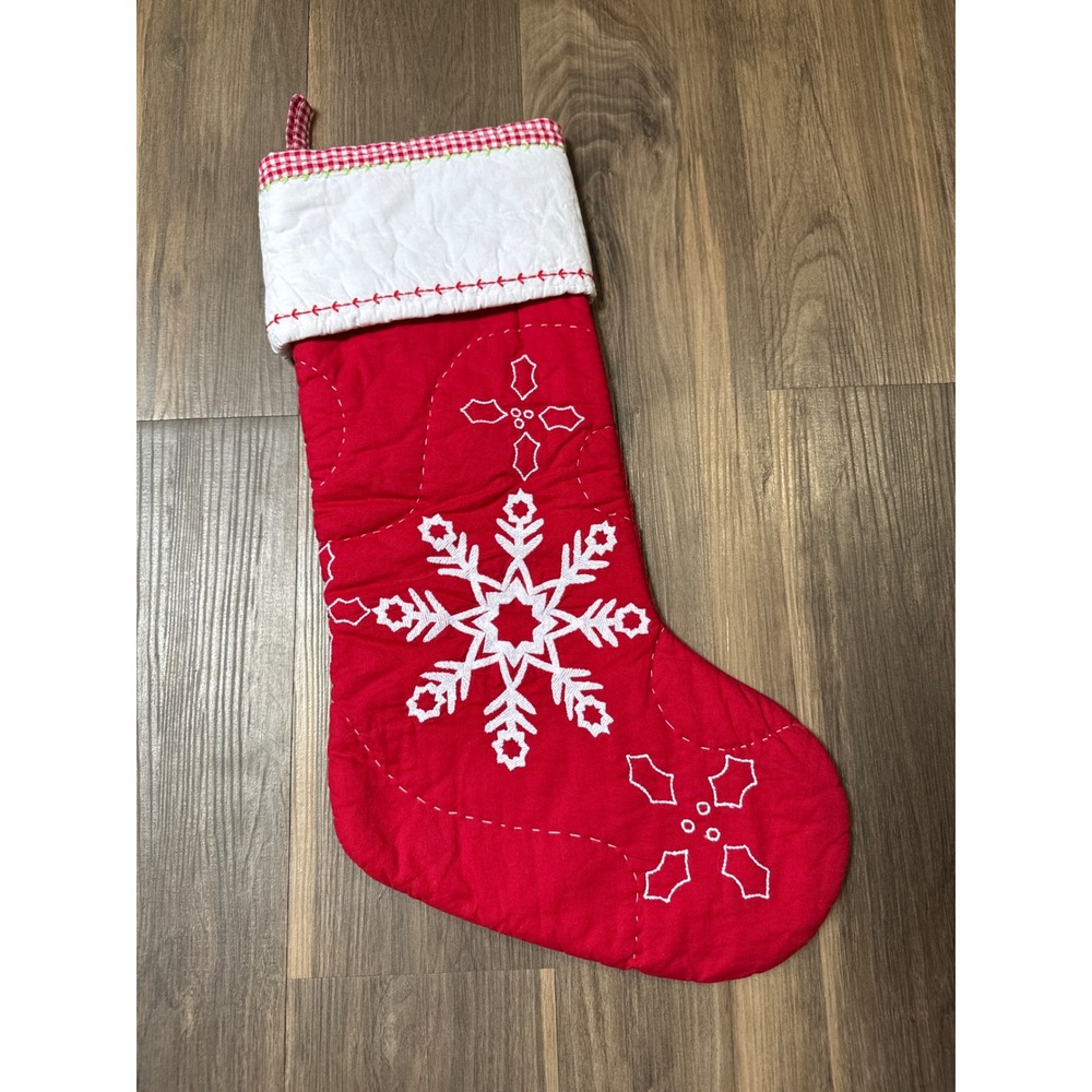 Pottery Barn Kids Christmas Stocking Unisex OS Red Quilted Snowflake Gingham